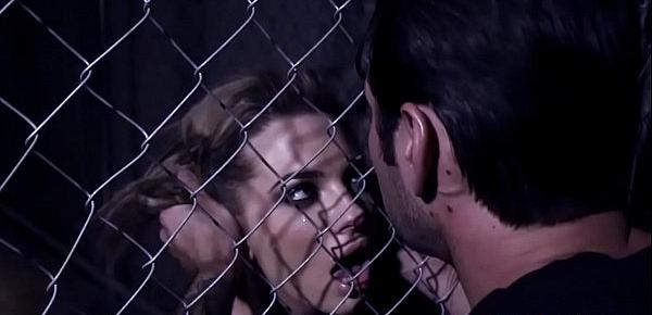  Caged sexslave throated by her bdsm master
